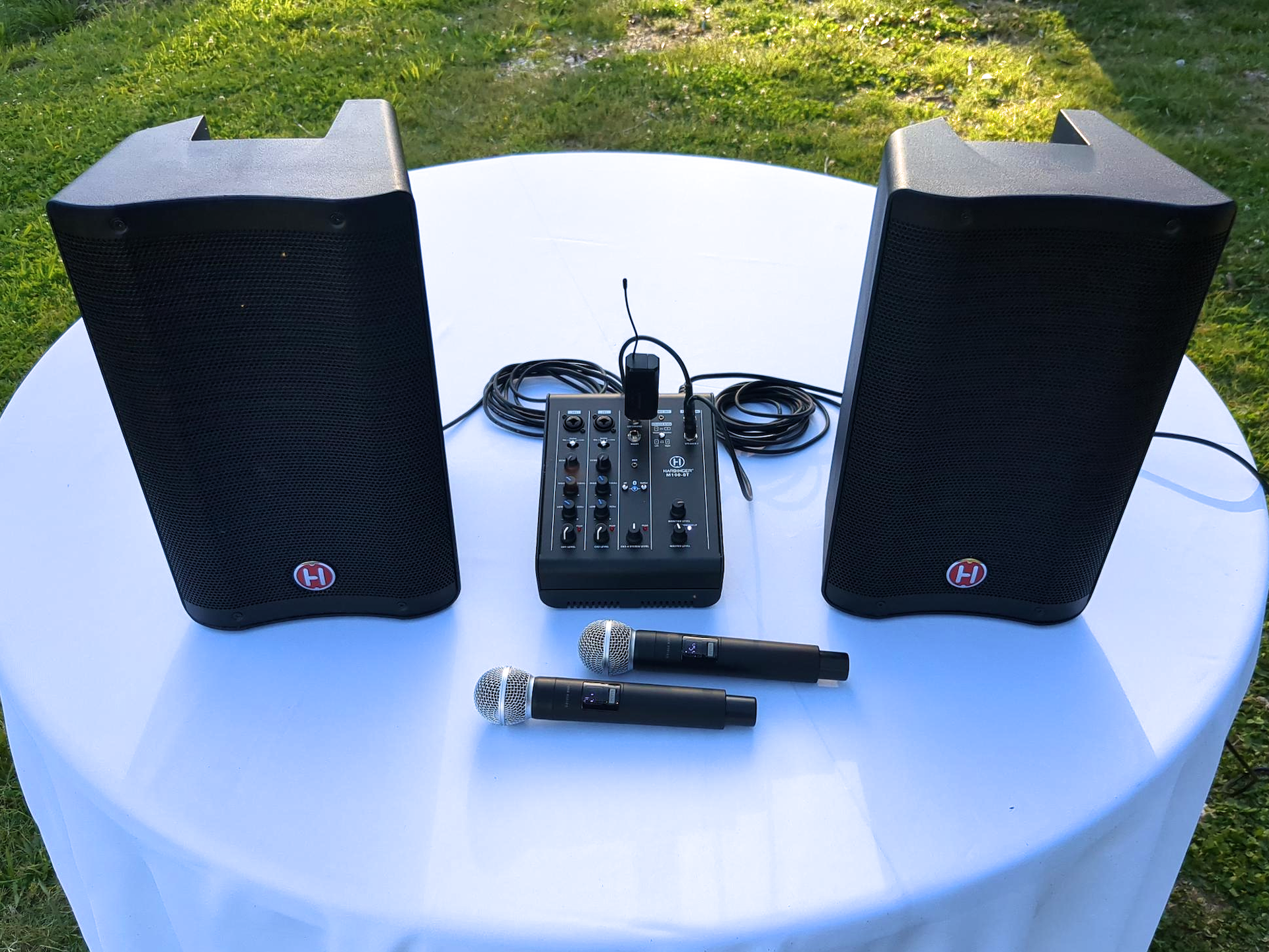 PA System with Speakers and Wireless Microphones
